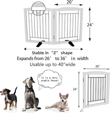ZJSF Freestanding Dog Fence Indoor, Foldable Dog Gate for Doorways, Stairs or Hallways, Sturdy Wood Extra Wide Pet Gate with Support Feet for The House, White, 24 "Height-2 Panels