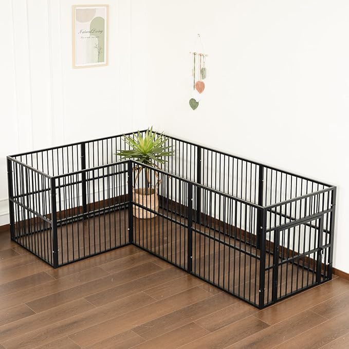 Dog Playpen - 32" Height Dog Pen, Heavy Duty Puppy Pen with Door, Safe & Sturdy, Easy Assemble for Indoor/Outdoor Pet Playpen (12 Panels with Door, Black)