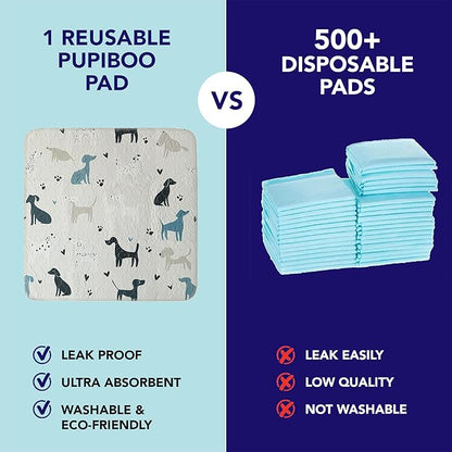 PUPIBOO Washable Pee Pads for Dogs and Cats - Super Absorbent Reusable Puppy Training Pads - 100% Waterproof, Leak-Proof & Non-Slip Whelping Pads for Pet Housebreaking