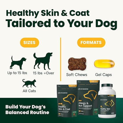 VetriScience Omega Healthy Skin and Coat Capsules, 3,6,9 Fish Oil Supplement for Dogs and Cats, Reduce Shedding, Over 750 mg Omega Fatty Acids per Capsule, Gel Caps, 90 Count