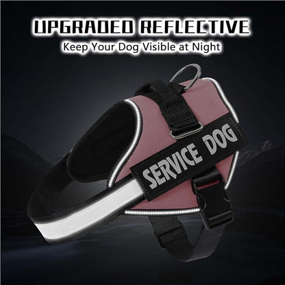 MUMUPET Service Dog Harness, No Pull Reflective Adjustable with Handle, Soft Breathable Padding for Medium Dogs, 2 Removable Velcro Patches (Pink, M)