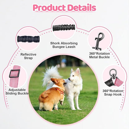 Double Dog Leash - 360°Swivel Tangle Free Splitter Attachment, 2 Dogs Multi-Functional Leashes, Dual Rope for Outdoor Walk Train Small Medium Large Two Pet, Pink