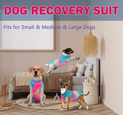 Dog Surgery Recovery Suit for Male Female, Spay Neuter Cone Alternative Surgical Onesie, Tie-dye Purple (Tie-dye Green, Large (Back 17.3'', Chest 18''-21''))