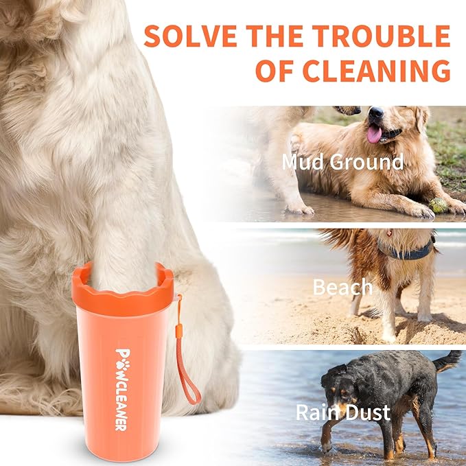 Professional 7 in 1 Dog Paw Cleaner for Dogs & Cats - Includes 1 Portable Paw Washer, 1 Bath Brush, 2 Dog Toothbrushes and 3 Absorbent Towels Note: Fits Paws 2.5 to 3.5 Inches Wide (Orange, Large)
