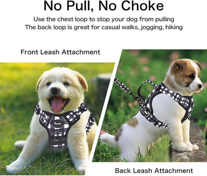 Petmolico No Pull Dog Harness Set with Leash Attachment Easy Control Handle Reflective Harness Vest Small Breed, Puppy Vest and Leash Set with Poop Bag Holder, Small - Plaid
