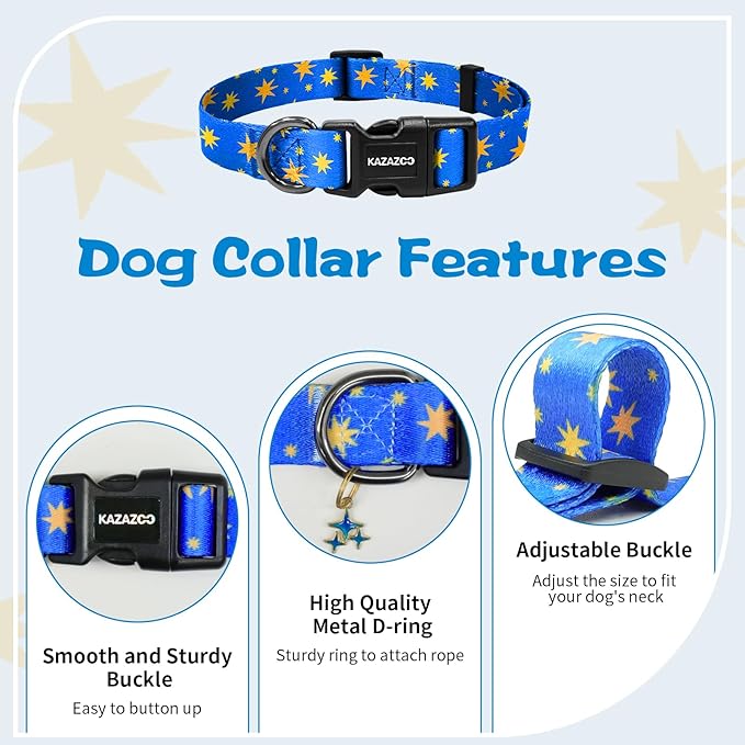 Kazazoo Dog Collar Cute and Soft Nylon Puppy Collar for Boy and Girl, Adjustable Dog Collars for Small Medium Dogs, Blue Sky-S