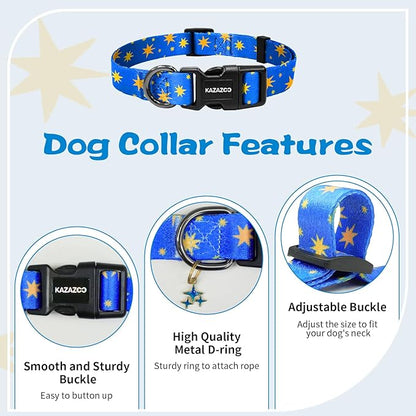 Kazazoo Dog Collar Cute and Soft Nylon Puppy Collar for Boy and Girl, Adjustable Dog Collars for Small Medium Dogs, Blue Sky-S