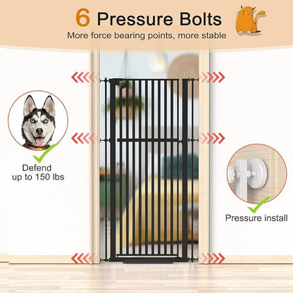 Senneny 63” Extra Tall Cat Gate Auto Close & One-Hand Open, Includes Extension Kits, No Drilling Pressure Mounted Kits and Wall Mounted Kits, Metal Pet Gate Fits Openings 33.4” to 37.4” Wide, Black