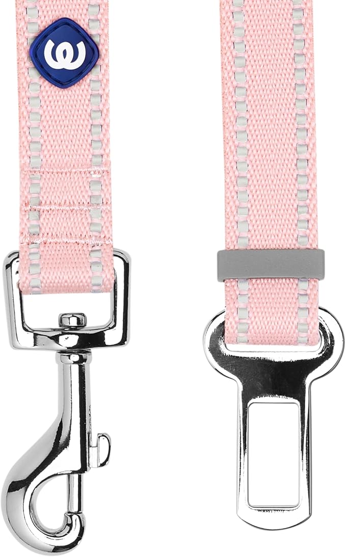 Blueberry Pet Essentials Pastel Color Reflective Dog Seat Belt Tether, Baby Pink, Durable Safety Car Vehicle Seatbelts Leads Use with Harness