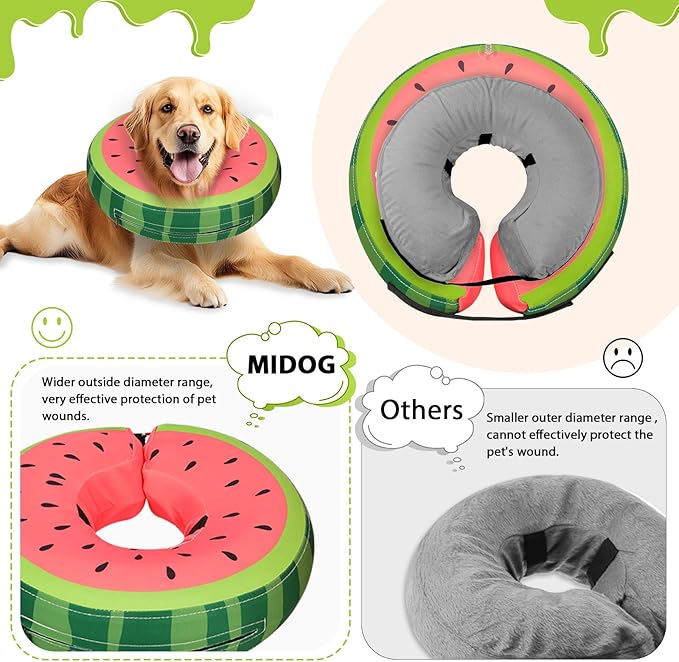 MIDOG Soft Inflatable Dog Cone, Donut E-Collar Alternative for After Surgery, Prevents Licking, Allowing Normal Eating & Vision, Comfortable Recovery Collar for Small Medium Large Dogs & Cats, Red-M+