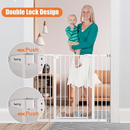 keny 36" Extra Tall Baby Gate for Stairs, 29"-42.5" Wide Auto Close Dog Gate, Pressure Mounted Easy Walk Through Pet Gate for Doorways, Durable Safety Stair Gate, White