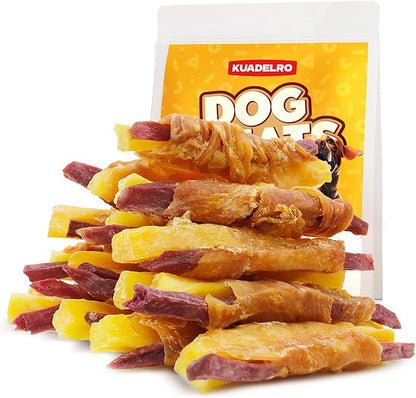 Chicken Wrapped Double Sweet Potato Dog Treats, Real Chicken Jerky Training Treats High Protein Dog Soft Chews for Small Medium Large Dogs 10.58oz/ 12-15Pcs