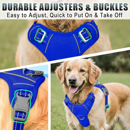 BARKBAY No Pull Dog Harness Large Reflective Dog Harness with Front Clip and Easy Control Handle for Walking Training Running with ID tag Pocket(Sapphire Blue,M)