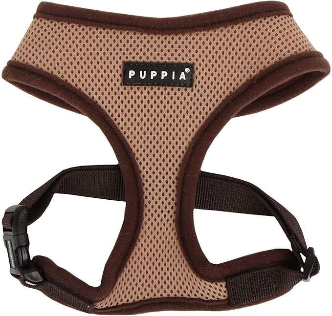 Puppia Soft Dog Harness No Choke Over-The-Head Triple Layered Breathable Mesh Adjustable Chest Belt and Quick-Release Buckle, Beige, XX-Large