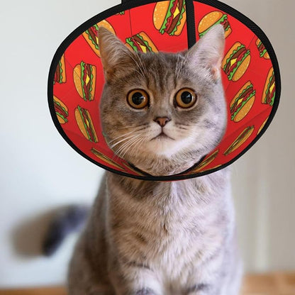 Durable Protective Dog Cones, Soft and Lightweight, Ideal for Large Medium Small Dogs After Surgery, Prevent Licking, Burger Hamburger Pattern Red