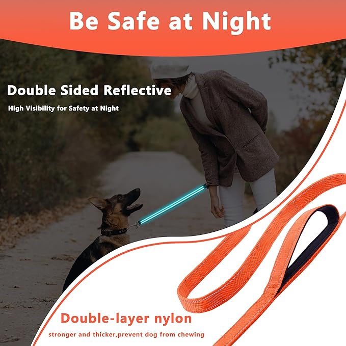 Dog Leash 4ft Long, Double Handle Dog Leash for Safety Control Training, Heavy Duty Dog Leads with Traffic Padded Handles, Reflective Leashes for Small Medium Large Dogs(4ft, Orange)