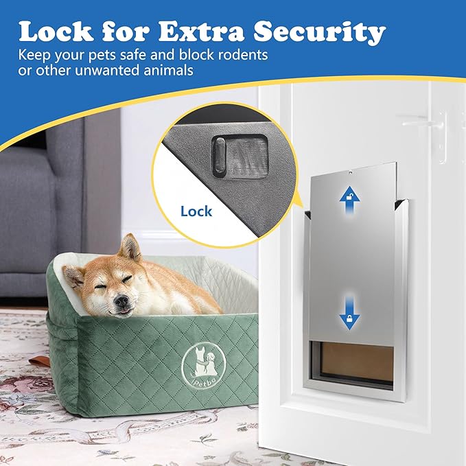 Large Dog Door for Door - Aluminum, Lockable for Safety, Easy in & Out, Extreme Weather Resistant, Up to 110 lbs
