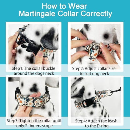 Martingale Collar for Dogs Flower Dog Collars with Quick Release Buckle Adjustable Nylon Soft Dog Collar for Large Dogs, Daisy