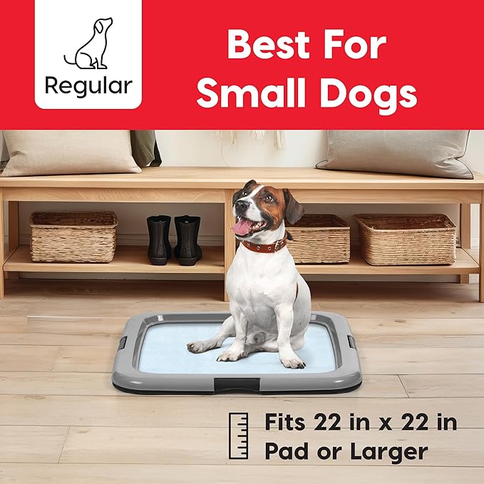 IRIS USA Pee Pad Holder for Dogs and Puppies, Potty Training Tray with Secured Latches, Non-Skid Feet, Leak Protection, Easy Clean Surface, Fits 22"x 22" Puppy Pads Size or Larger, Black/Gray