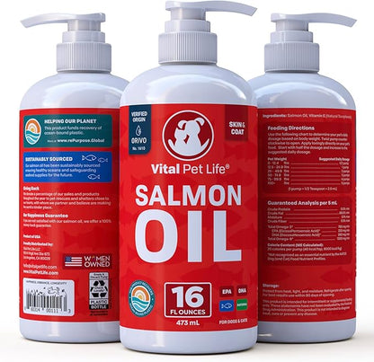 Salmon Oil for Dogs & Cats - Healthy Skin & Coat, Fish Oil, Omega 3 EPA DHA, Liquid Food Supplement for Pets, Supports Joint & Bone Health, Natural Allergy & Inflammation Defense, 16 oz