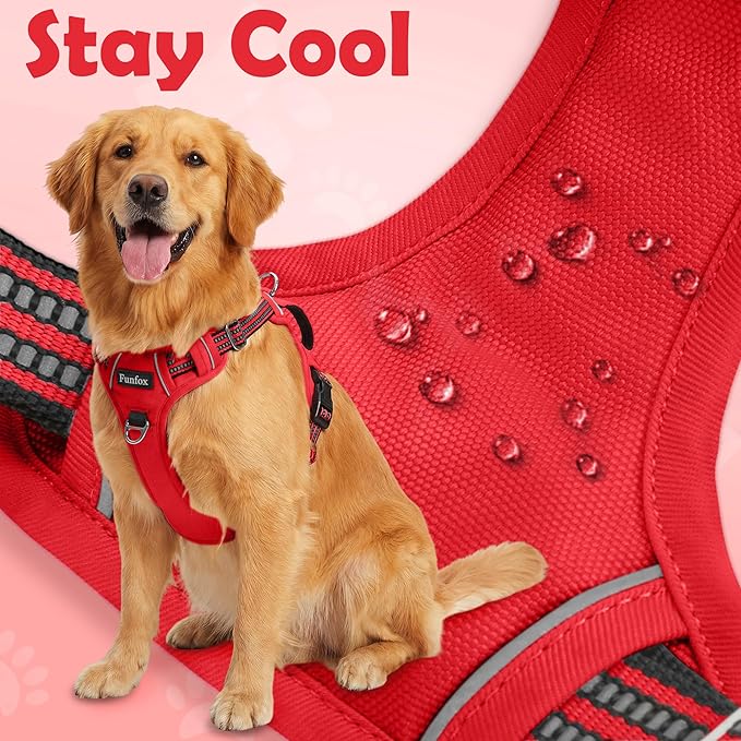 Funfox Dog Harness No Pull, Adjustable Pet Vest Harness, Super Soft Material with Vertical Handle Easy Control, Reflective Night Walking, 2 Leash Clips for Small Sized Dogs, Red, S