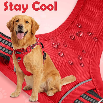Funfox Dog Harness No Pull, Adjustable Pet Vest Harness, Super Soft Material with Vertical Handle Easy Control, Reflective Night Walking, 2 Leash Clips for Small Sized Dogs, Red, S