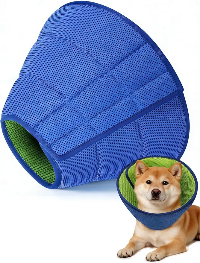 Dog Cone Collar Alternative,Comfortable Cones for Medium Large Dogs to Stop Licking After Surgery,Adjustable Comfy Cones, Comfortable Fabric Elizabethan Collars (Green Blue, M)