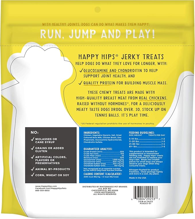 Happy Hips Chicken Jerky, Grain Free Dog Treats with Glucosamine & Chondroitin, Made in USA, 24 oz, 29253, 1.5 Pound (Pack of 2)