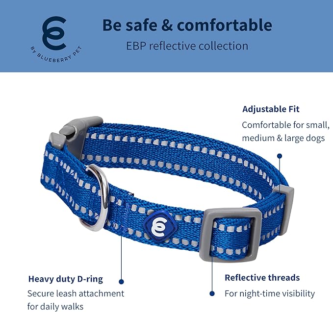 Blueberry Pet Essentials Reflective Dog Collar & Leash Set, Adjustable for Medium Dogs | Safe Walking Gear for Pet Parents, Puppy Training & Daily Use MediumDogs, Navy