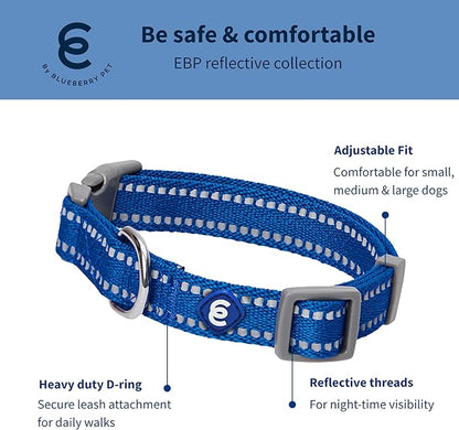 Blueberry Pet Essentials Reflective Dog Collar & Leash Set, Adjustable for Medium Dogs | Safe Walking Gear for Pet Parents, Puppy Training & Daily Use MediumDogs, Navy