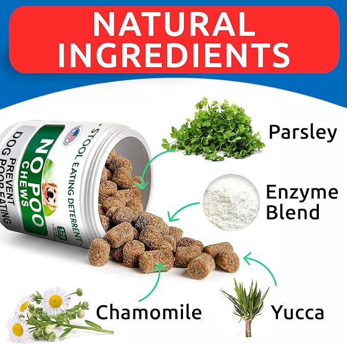 BARK&SPARK NO Poo Treats - Prevent Dog Poop Eating - Coprophagia Treatment - Stool Eating Deterrent - Probiotics & Enzymes - Digestive Health + Breath Aid - Made in USA - (120 Ct - Chicken)