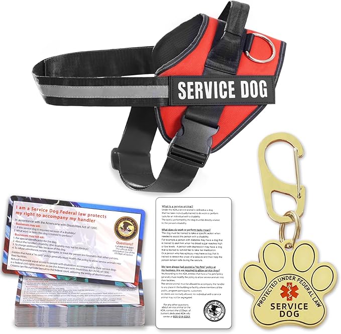 Opstin Service Dog Vest, ID Tag + 50 ADA Information Cards, Service Dog Harness in Sizes X Small to XX Large, Ruggedized Metal Tag, 2-Sided Service Animal Information Cards, ESA Accessory Set X-Large