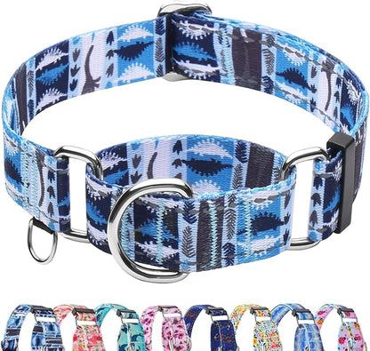 Reflective Martingale Collar for Dogs Nylon Training Collar with No Buckle, No Pull Escape Proof Dog Collar for Small Dogs（Blue Dinosaur，S）