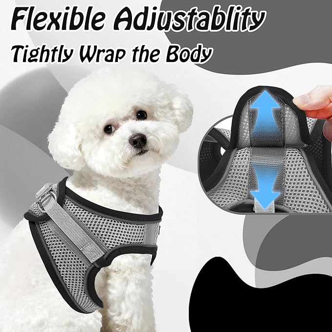 AIITLE Dog Harness, No-Pull Cat Harness with a Leash, Adjustable Reflective Dog Vest, Cat Harness Escape Proof, Outdoor Walking, Running,Training for Extra Small Dogs and House Cats Black XXXS