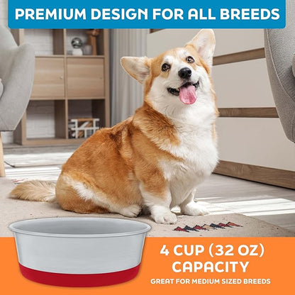 Master Pet Supply Stainless Steel Dog Bowls Set of 2 with Extra Thick Silicone Base - 4 Cup (32 oz) Crimson Red, Non-Slip, Dishwasher Safe Metal Bowls, Pet Dog Food Bowl for Dogs, Cats, Anti Rust