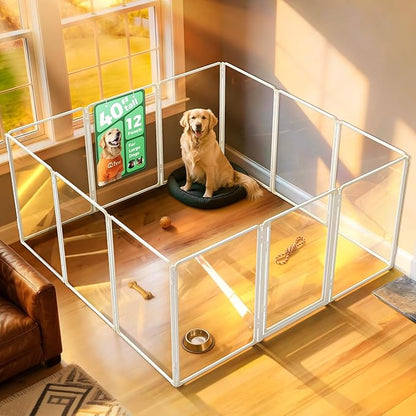 FXW AuraSpace Pro Acrylic Indoor Dog Playpen, Heavy-Duty with Metal Frame, 40" Height 12 Panels for Medium and Large Dogs, White│Patented