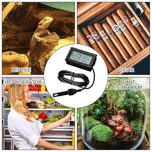 Weewooday Mini Digital Temperature Humidity Meters Gauge with Probe Gauge LCD Fahrenheit Display Thermometer Hygrometer for Incubator Reptile Plant Greenhouse Chicken Coop Garden(Black, 24 Pieces)