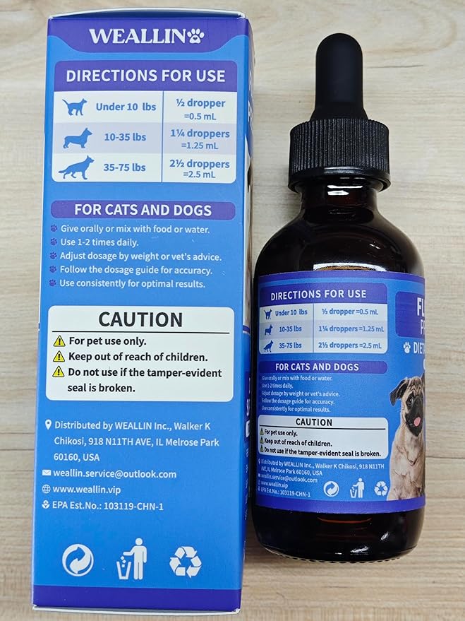 WEALLIN Flea and Tick Prevention Support for Cats and Dogs + Dog Cough Treatment Support for Dogs Pets Oral Natural Supplement Pet Care Support Drops for All Breeds and Ages