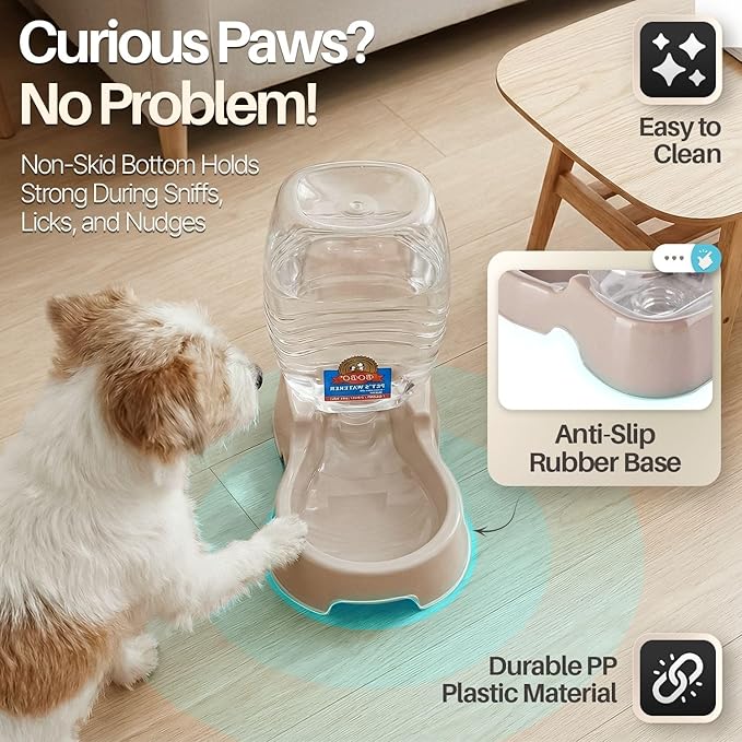 Flexzion Automatic Gravity Pet Waterer for Cat & Dog - Non-Skid & Easy-Clean Auto Replenish Water Dispenser Drinking Bowl (3/8 Gallon / 1.5L), Beige