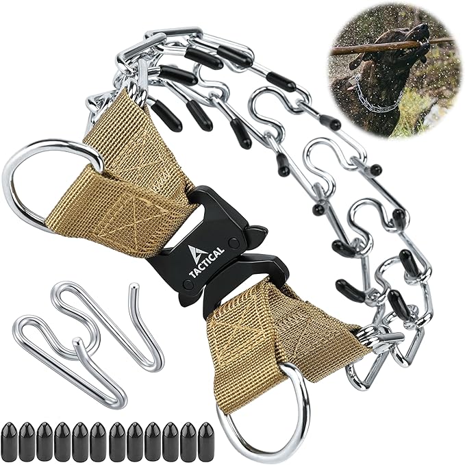 DEYACE Quick Release Dog Training Collar Adjustable Stainless Steel Collar for Small Medium Large Dog (Tan, M/L Neck Girth 14.5"-18.6")