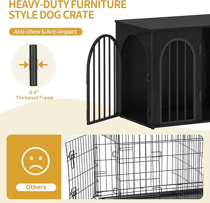 Hzuaneri 26.8'' Wooden Dog Crate Furniture, Indoor Dog Kennel Dogs Cage for Small Dogs, Heavy Duty Dog Crates Decorative Pet House End Side Table TV Stand, Black DFC85504B