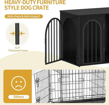 Hzuaneri 26.8'' Wooden Dog Crate Furniture, Indoor Dog Kennel Dogs Cage for Small Dogs, Heavy Duty Dog Crates Decorative Pet House End Side Table TV Stand, Black DFC85504B