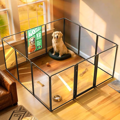 FXW AuraSpace Pro Acrylic Indoor Dog Playpen, Heavy-Duty with Metal Frame, 40" Height 12 Panels for Medium and Large Dogs, Black│Patented