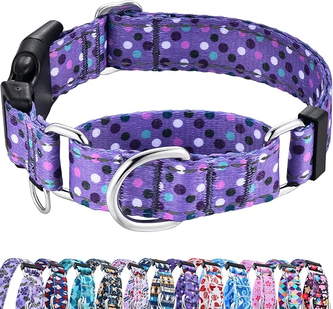 Reflective Martingale Collar for Dogs with Quick Release Buckle Cute No Pull Training Dog Collars (Purple Polka Dot, XSmall)