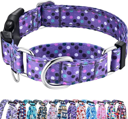 Reflective Martingale Collar for Dogs with Quick Release Buckle Cute No Pull Training Dog Collars (Purple Polka Dot, XSmall)