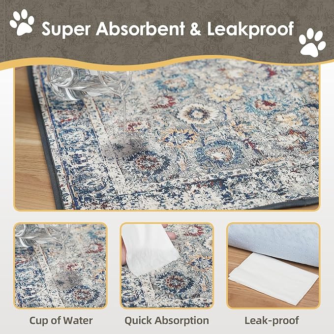 SCLOSE Washable Pee Pads for Dogs 2 Pack, 36" x 24" Reusable Puppy Pads Waterproof, Super Absorbent Dog Rugs, Leakproof, Dog Crate Pad, Playpen Mat, Whelping Pads, Vintage