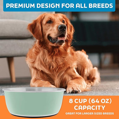 Master Pet Supply Stainless Steel Dog Bowls Set of 2 (64 Oz Each) with Non-Slip Rubber Base - Pistachio - Basic Dog Food Bowl Water & Food Bowls for Small Medium Large Dogs & Cats, Metal Dish