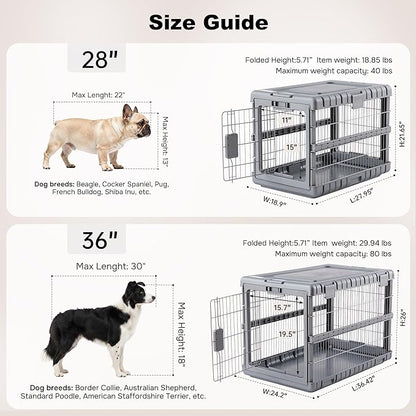 ZOMISIA Collapsible Dog Crate for Dogs - 28" L Heavy Duty Dog Kennel No Tools Required with 4 Sides Steel Foldable Cage for Dogs Indoor Furniture, Portable Carrier with 2 Smooth Wheels, Gunmetal