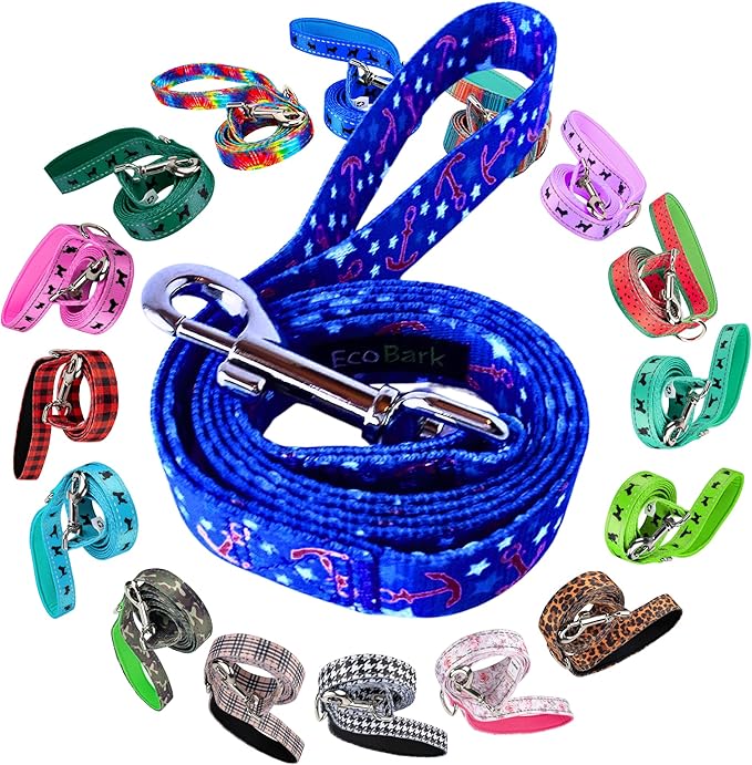 EcoBark Dog Leash - Soft & Reflective Comfort Leashes with Padded Handle - Safe, Strong, & Durable for Small, Medium or Large Dogs (Nautical)