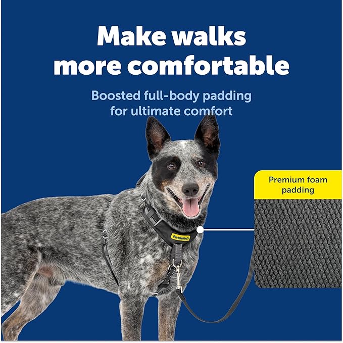 PetSafe Easy Walk Comfort No-Pull Dog Harness - Better Walk Training Harness - Full Body Padded Design - Durable Fabric - 5 Point Adjustable Fit - Everyday Leash Training - Black - Medium/Large